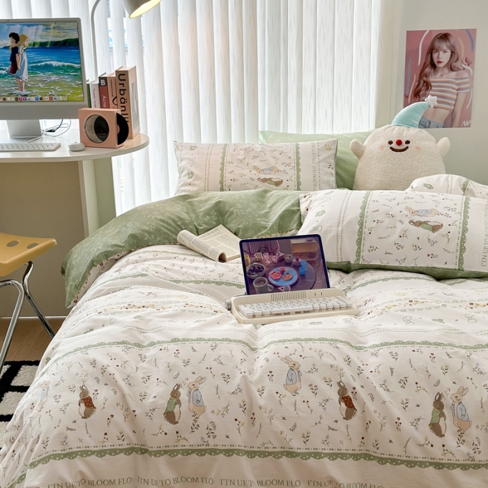 91家纺网 家纺一手货源 找家纺 昔可 2023新款全棉四件套-第五批 绿野小兔