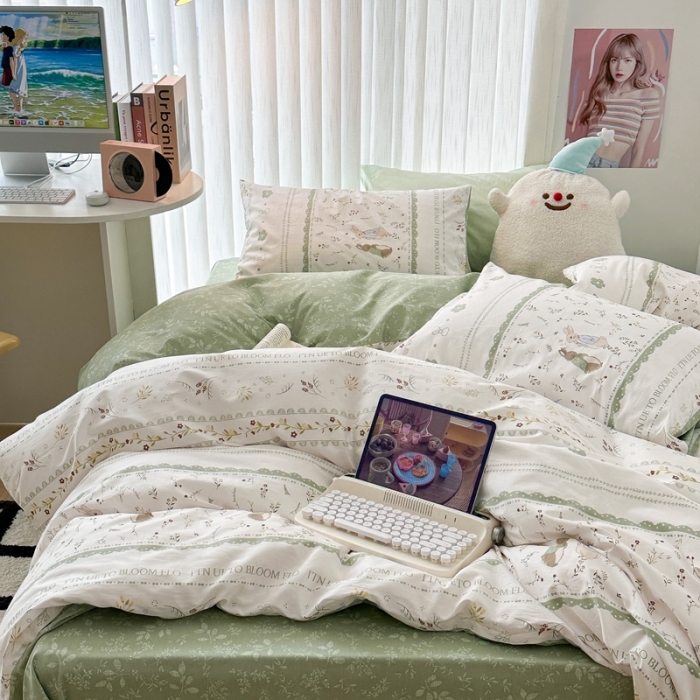 91家纺网 家纺一手货源 找家纺 昔可 2023新款全棉四件套-第五批 绿野小兔