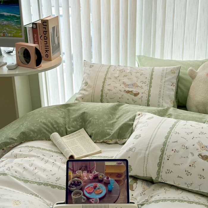 91家纺网 家纺一手货源 找家纺 昔可 2023新款全棉四件套-第五批 绿野小兔