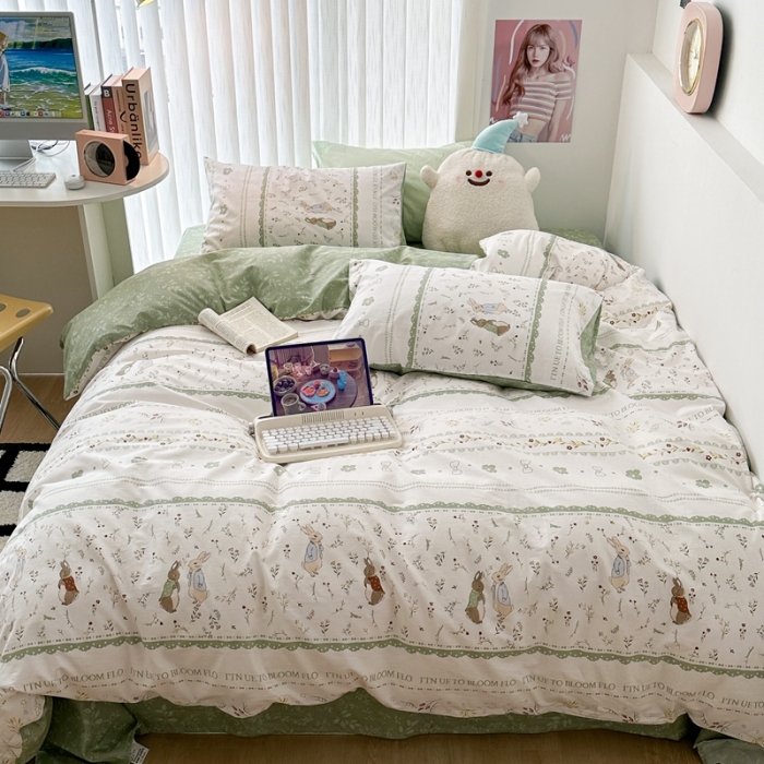 91家纺网 家纺一手货源 找家纺 昔可 2023新款全棉四件套-第五批 绿野小兔