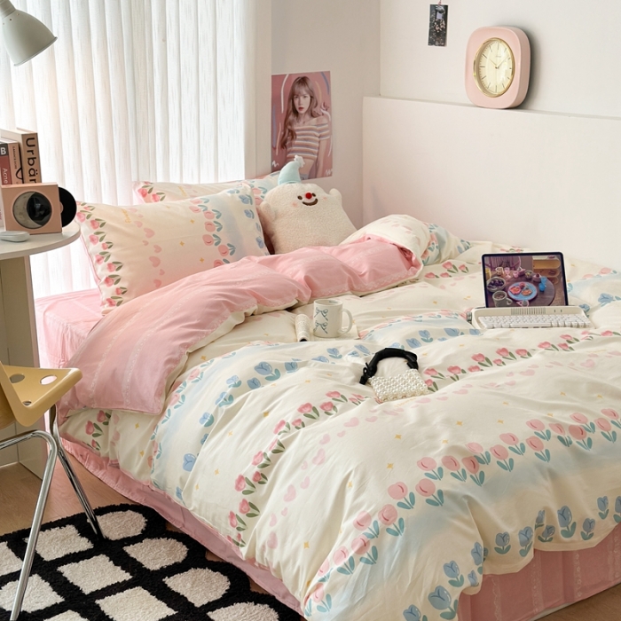 91家纺网 家纺一手货源 找家纺 昔可 2023新款全棉四件套-第五批 排排郁金香