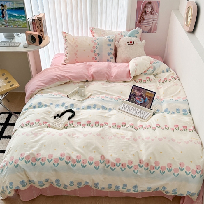 91家纺网 家纺一手货源 找家纺 昔可 2023新款全棉四件套-第五批 排排郁金香