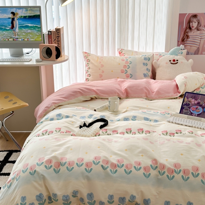 91家纺网 家纺一手货源 找家纺 昔可 2023新款全棉四件套-第五批 排排郁金香