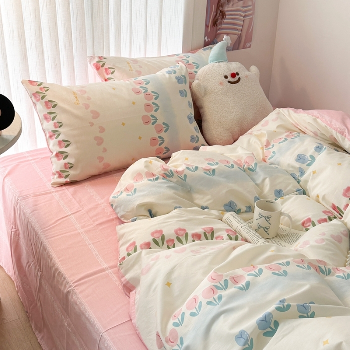 91家纺网 家纺一手货源 找家纺 昔可 2023新款全棉四件套-第五批 排排郁金香