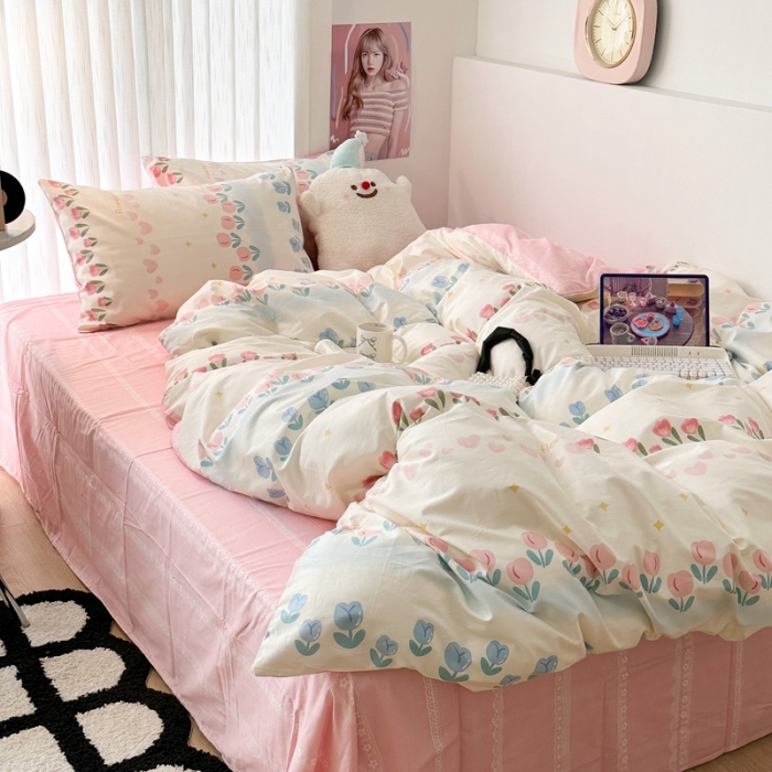 91家纺网 家纺一手货源 找家纺 昔可 2023新款全棉四件套-第五批 排排郁金香