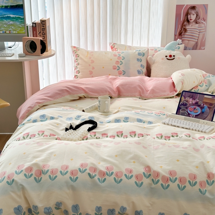 91家纺网 家纺一手货源 找家纺 昔可 2023新款全棉四件套-第五批 排排郁金香