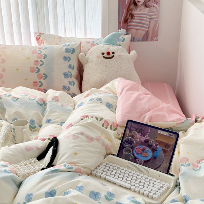 91家纺网 家纺一手货源 找家纺 昔可 2023新款全棉四件套-第五批 排排郁金香