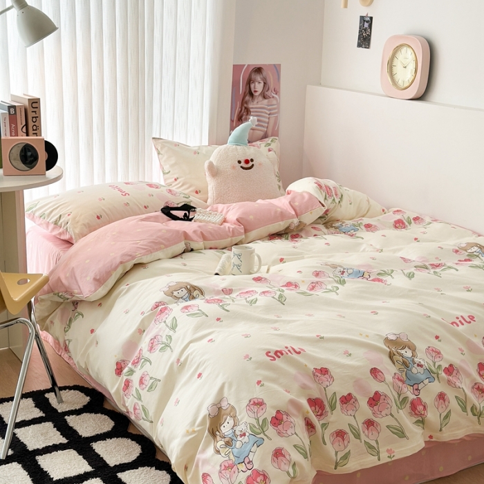 91家纺网 家纺一手货源 找家纺 昔可 2023新款全棉四件套-第五批 芍药女孩