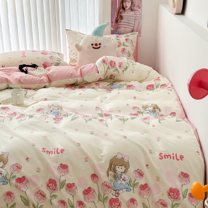 91家纺网 家纺一手货源 找家纺 昔可 2023新款全棉四件套-第五批 芍药女孩