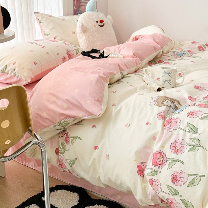 91家纺网 家纺一手货源 找家纺 昔可 2023新款全棉四件套-第五批 芍药女孩