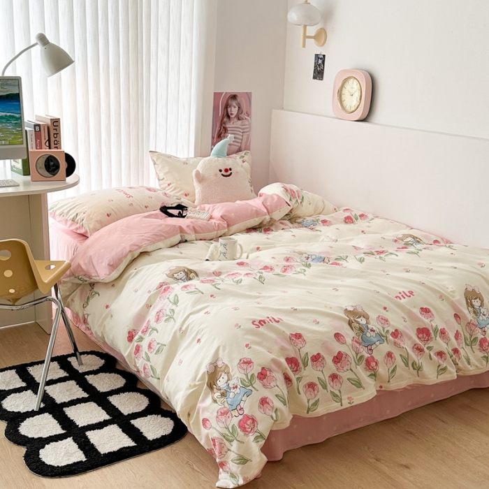 91家纺网 家纺一手货源 找家纺 昔可 2023新款全棉四件套-第五批 芍药女孩