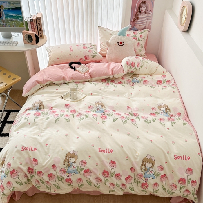 91家纺网 家纺一手货源 找家纺 昔可 2023新款全棉四件套-第五批 芍药女孩