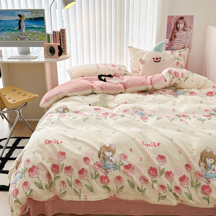 91家纺网 家纺一手货源 找家纺 昔可 2023新款全棉四件套-第五批 芍药女孩