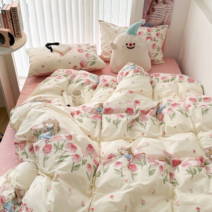 91家纺网 家纺一手货源 找家纺 昔可 2023新款全棉四件套-第五批 芍药女孩