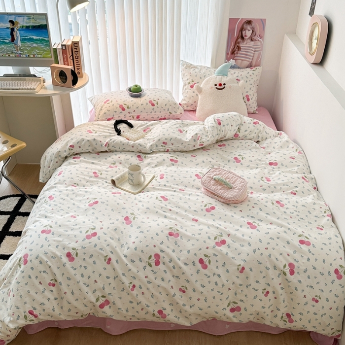 91家纺网 家纺一手货源 找家纺 昔可 2023新款全棉四件套-第五批 叶子樱桃