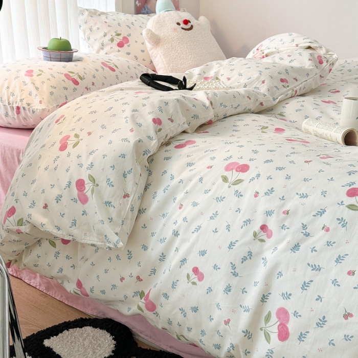 91家纺网 家纺一手货源 找家纺 昔可 2023新款全棉四件套-第五批 叶子樱桃