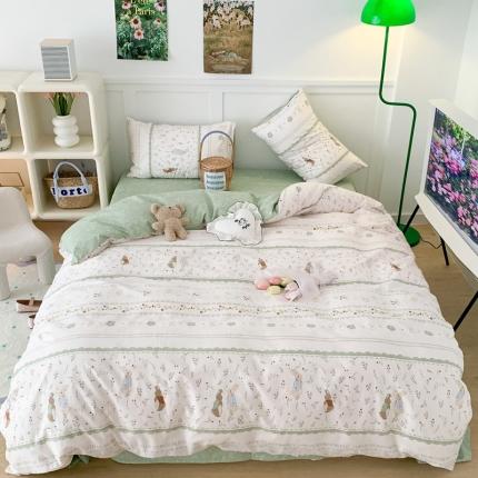 91家纺网 家纺一手货源 找家纺 昔可家纺 2023新款全棉四件套-第六批 绿野小兔