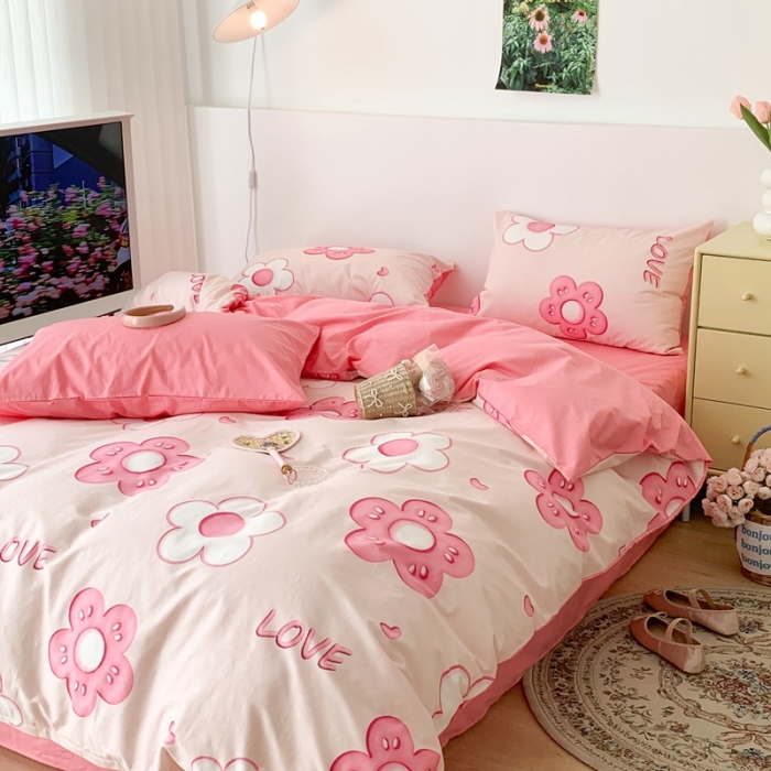 91家纺网 家纺一手货源 找家纺 昔可家纺 2023新款全棉四件套-第六批 粉粉花