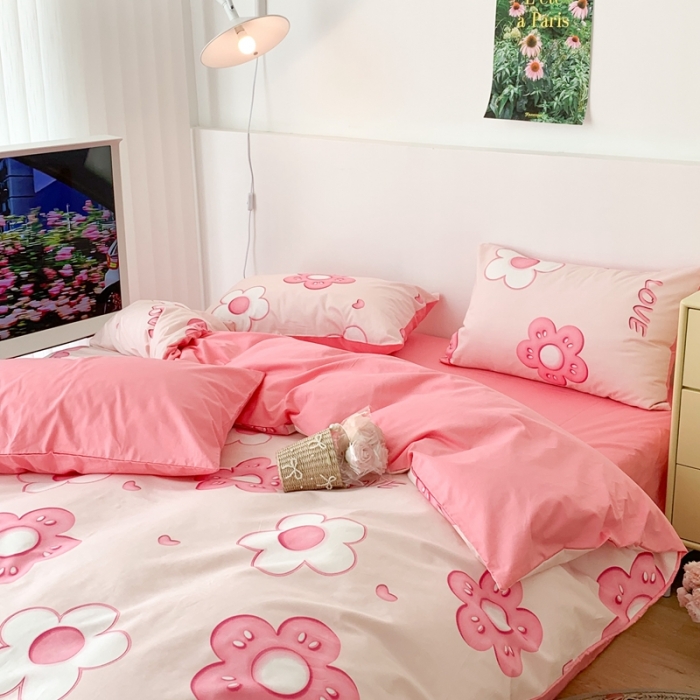 91家纺网 家纺一手货源 找家纺 昔可家纺 2023新款全棉四件套-第六批 粉粉花