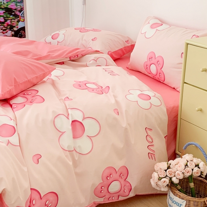 91家纺网 家纺一手货源 找家纺 昔可家纺 2023新款全棉四件套-第六批 粉粉花