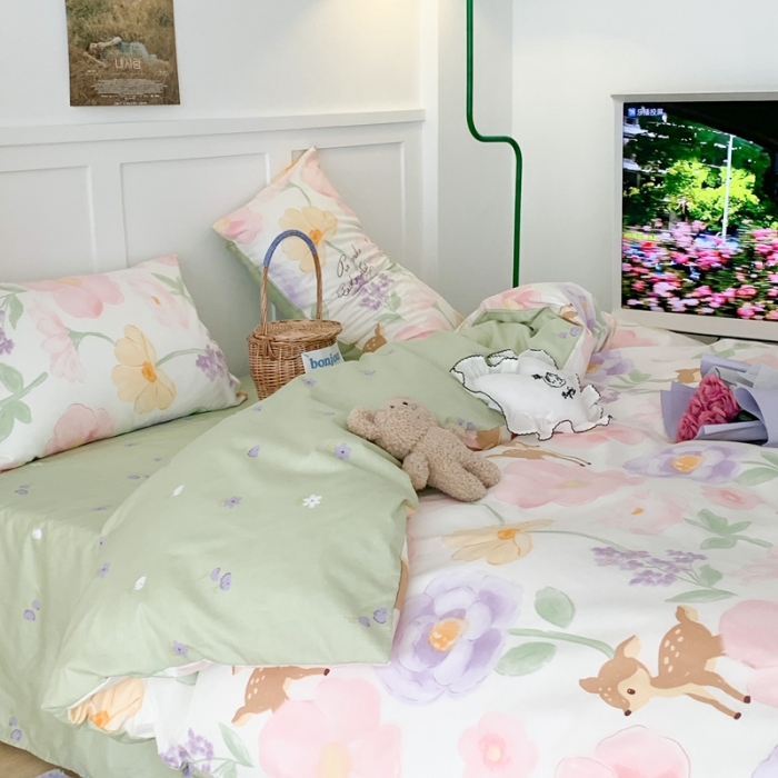 91家纺网 家纺一手货源 找家纺 昔可家纺 2023新款全棉四件套-第六批 花花小鹿