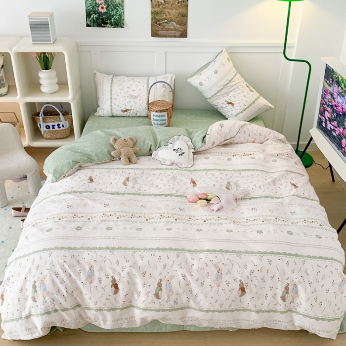 91家纺网 家纺一手货源 找家纺 昔可家纺 2023新款全棉四件套-第六批 绿野小兔