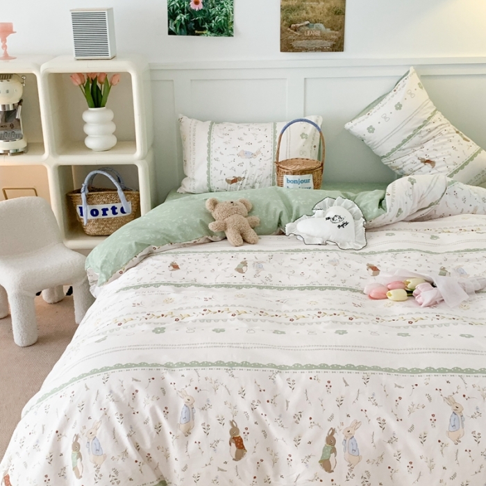 91家纺网 家纺一手货源 找家纺 昔可家纺 2023新款全棉四件套-第六批 绿野小兔