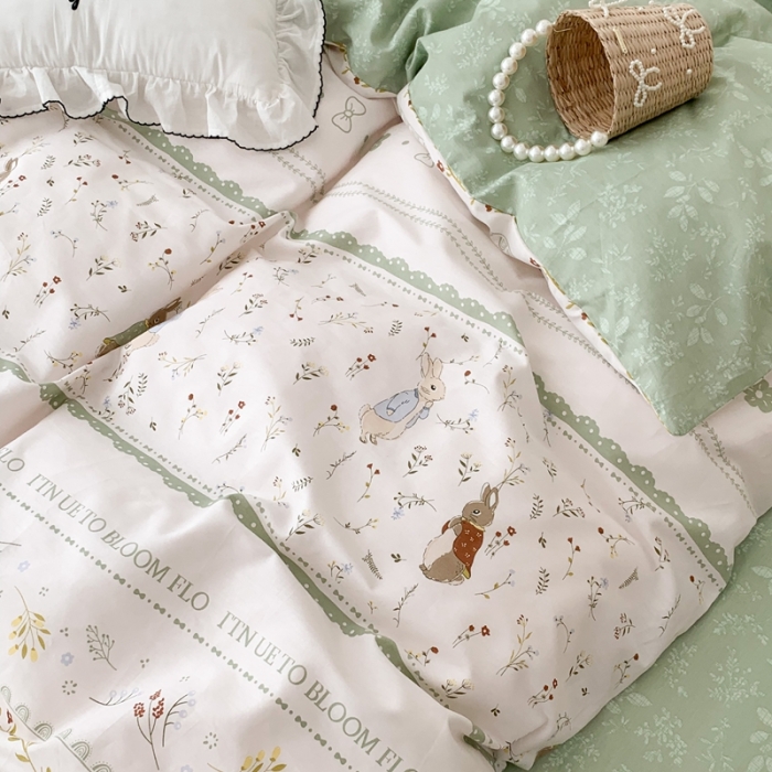 91家纺网 家纺一手货源 找家纺 昔可家纺 2023新款全棉四件套-第六批 绿野小兔