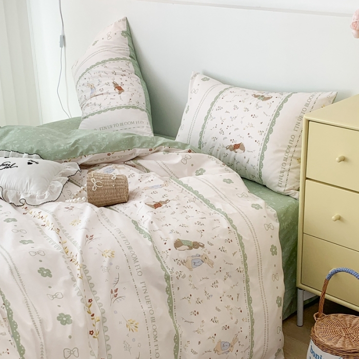 91家纺网 家纺一手货源 找家纺 昔可家纺 2023新款全棉四件套-第六批 绿野小兔