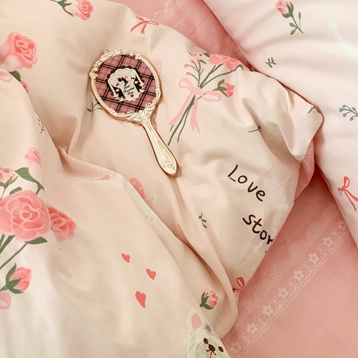 91家纺网 家纺一手货源 找家纺 昔可家纺 2023新款全棉四件套-第六批 玫瑰猫咪