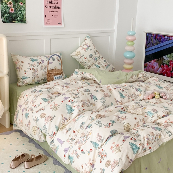 91家纺网 家纺一手货源 找家纺 昔可家纺 2023新款全棉四件套-第六批 梦镜小兔