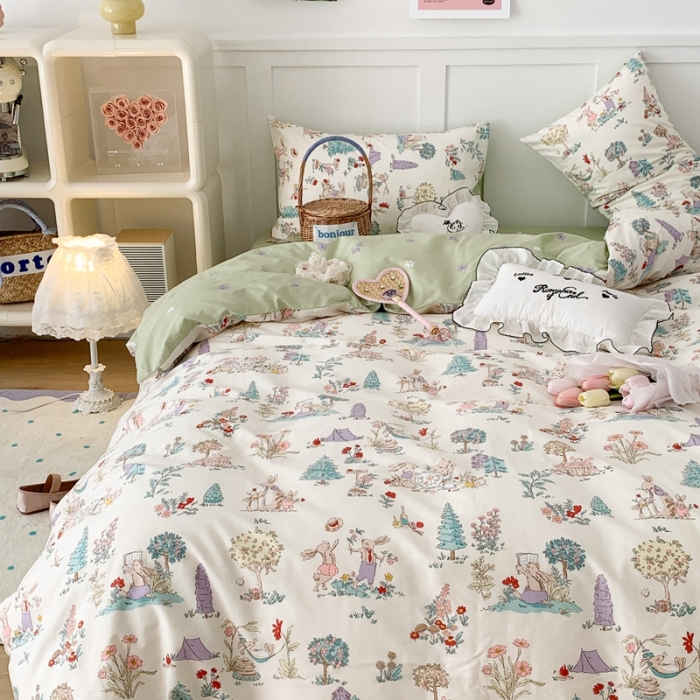 91家纺网 家纺一手货源 找家纺 昔可家纺 2023新款全棉四件套-第六批 梦镜小兔