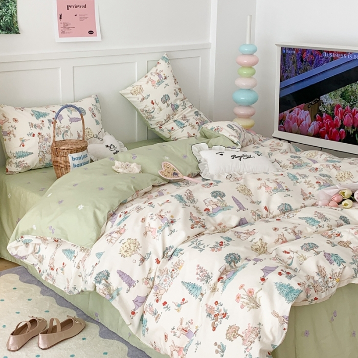 91家纺网 家纺一手货源 找家纺 昔可家纺 2023新款全棉四件套-第六批 梦镜小兔