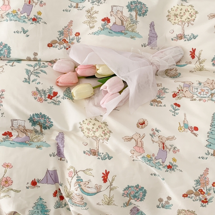 91家纺网 家纺一手货源 找家纺 昔可家纺 2023新款全棉四件套-第六批 梦镜小兔