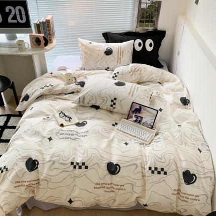 91家纺网 家纺一手货源 找家纺 昔可家纺 2023新款全棉学生季北欧风四件套 几何爱心