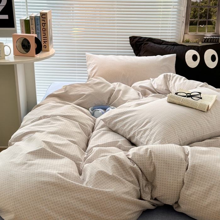 91家纺网 家纺一手货源 找家纺 昔可家纺 2023新款全棉学生季北欧风四件套 机理格