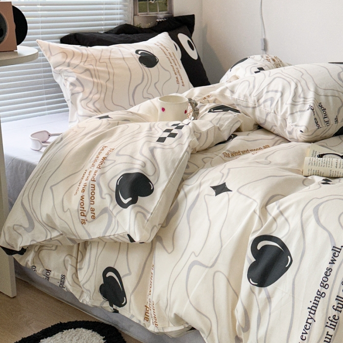 91家纺网 家纺一手货源 找家纺 昔可家纺 2023新款全棉学生季北欧风四件套 几何爱心