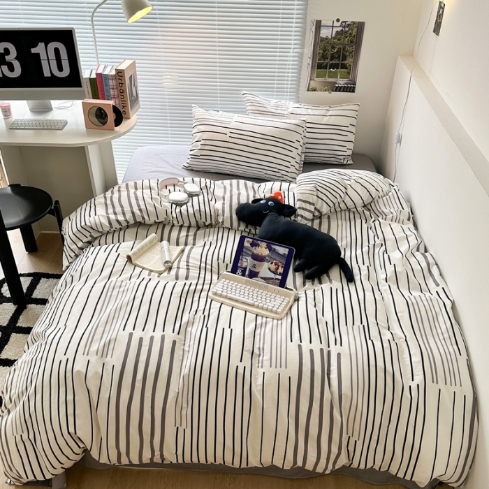 91家纺网 家纺一手货源 找家纺 昔可家纺 2023新款全棉学生季北欧风四件套 塞纳灰