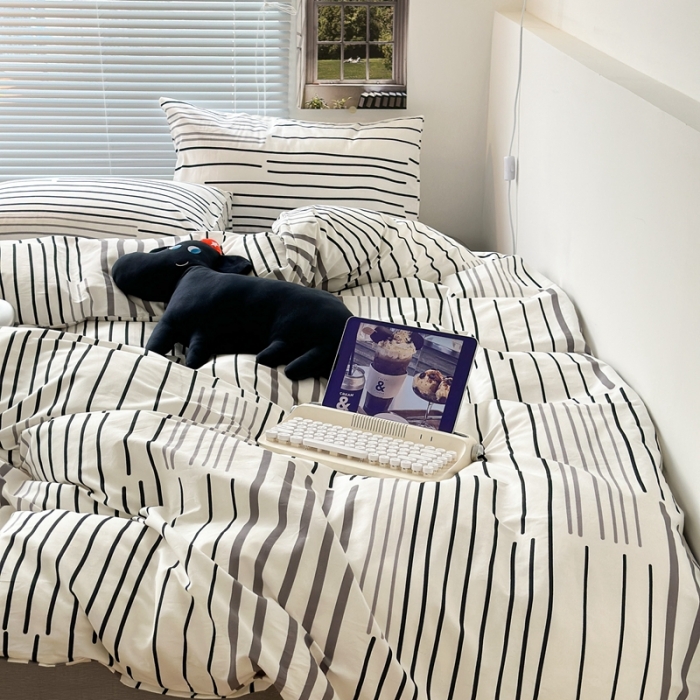 91家纺网 家纺一手货源 找家纺 昔可家纺 2023新款全棉学生季北欧风四件套 塞纳灰