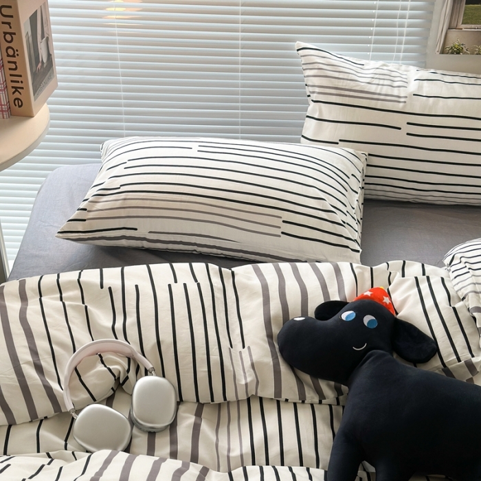 91家纺网 家纺一手货源 找家纺 昔可家纺 2023新款全棉学生季北欧风四件套 塞纳灰