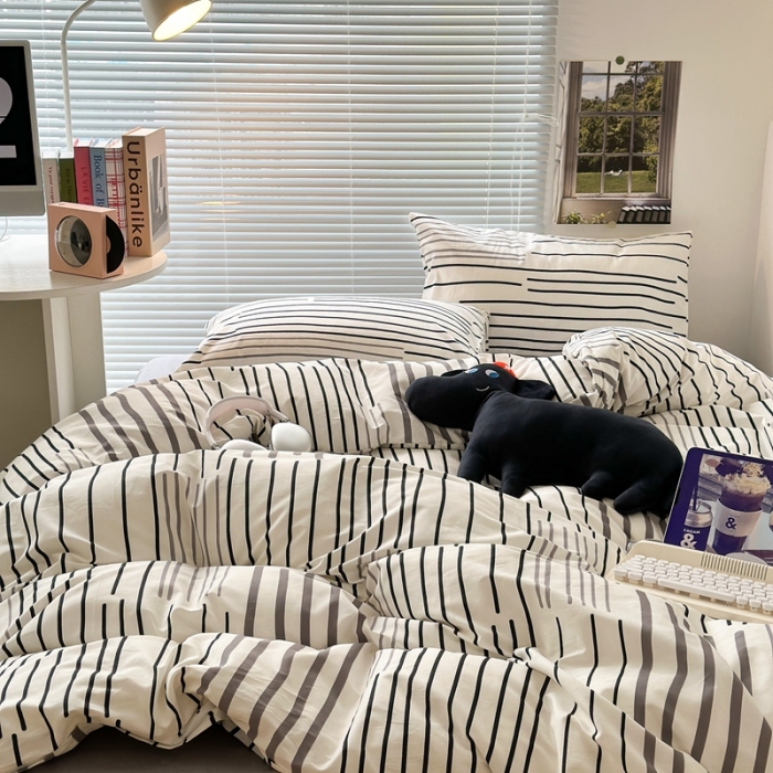 91家纺网 家纺一手货源 找家纺 昔可家纺 2023新款全棉学生季北欧风四件套 塞纳灰