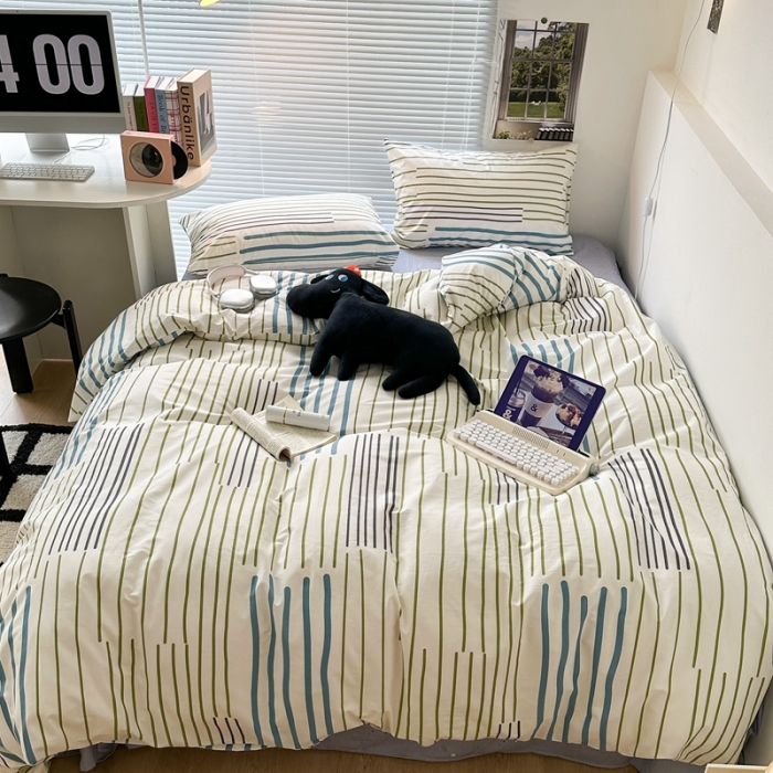 91家纺网 家纺一手货源 找家纺 昔可家纺 2023新款全棉学生季北欧风四件套 塞纳蓝