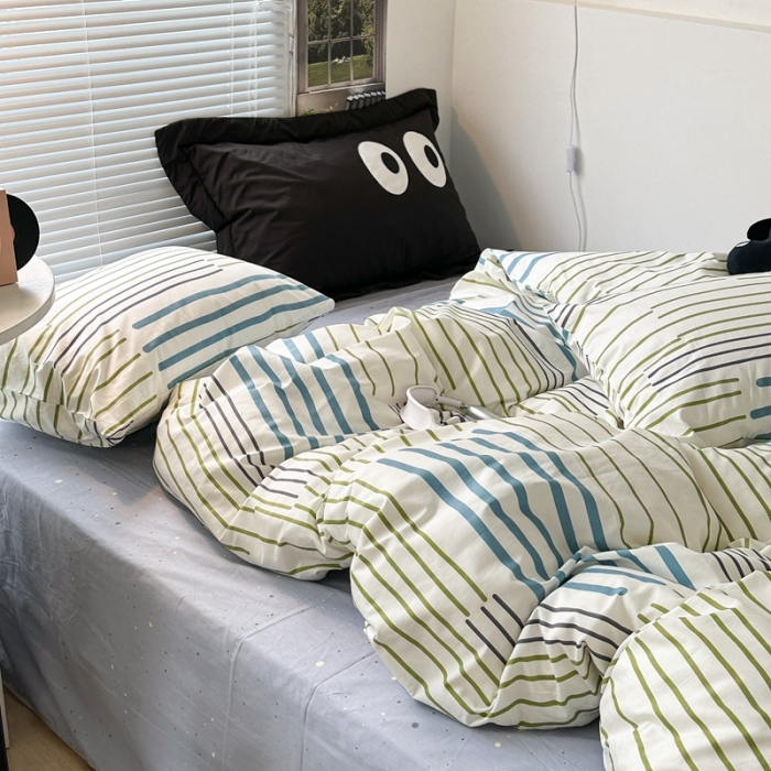 91家纺网 家纺一手货源 找家纺 昔可家纺 2023新款全棉学生季北欧风四件套 塞纳蓝