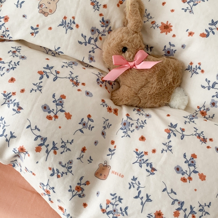 91家纺网 家纺一手货源 找家纺 昔可家纺 2023新款双层纱枕头绑带版四件套 橙花