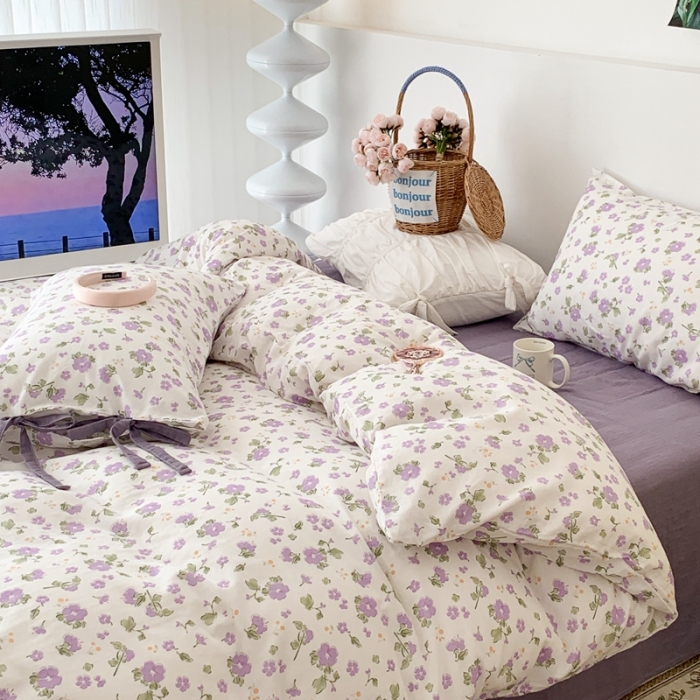 91家纺网 家纺一手货源 找家纺 昔可家纺 2023新款双层纱枕头绑带版四件套 莫奈紫