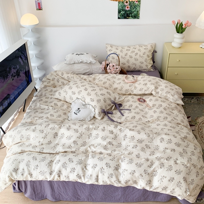 91家纺网 家纺一手货源 找家纺 昔可家纺 2023新款双层纱枕头绑带版四件套 英国梨