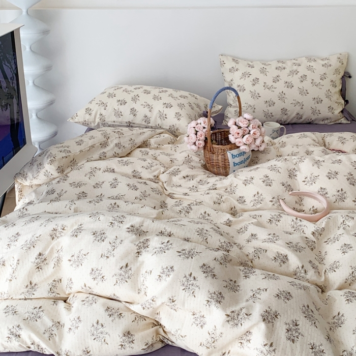 91家纺网 家纺一手货源 找家纺 昔可家纺 2023新款双层纱枕头绑带版四件套 英国梨