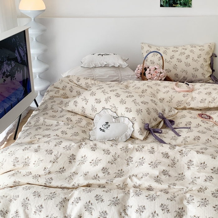 91家纺网 家纺一手货源 找家纺 昔可家纺 2023新款双层纱枕头绑带版四件套 英国梨