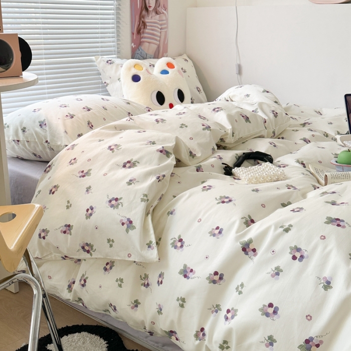 91家纺网 家纺一手货源 找家纺 昔可家纺 2023新款全棉小花系列四件套 紫色葡萄