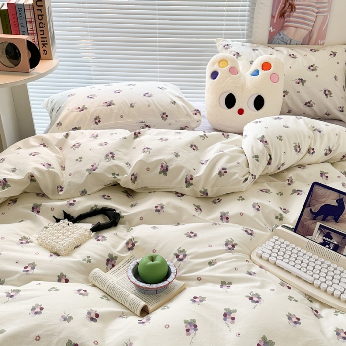 91家纺网 家纺一手货源 找家纺 昔可家纺 2023新款全棉小花系列四件套 紫色葡萄